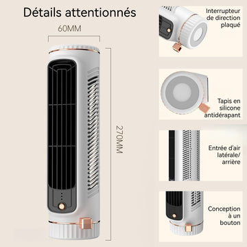 Ventilateur 3 vitesses de ventilation 60x80x270mm prise Type-C réduction du bruit ventilateur de circulation multifonction blanc